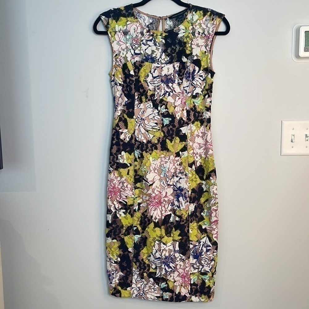 French Connection Acid Blonde Botanical Tripp Lace Dress 💕 - Picture 3 of 8